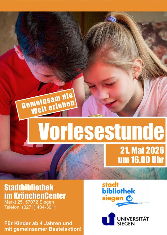 Plakat Vorlesestunde für Kinder ab 4 Jahren